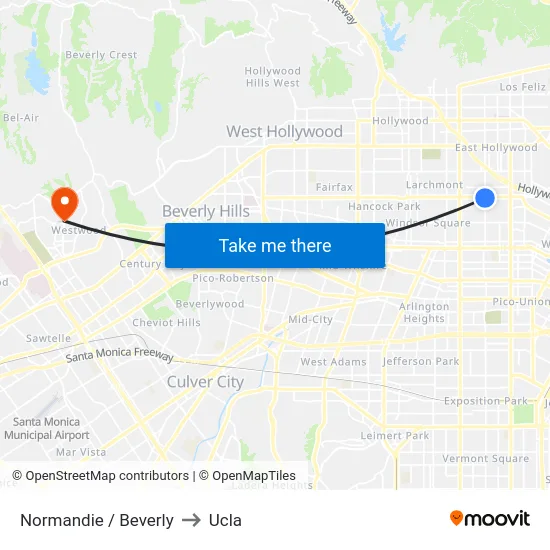Normandie / Beverly to Ucla map