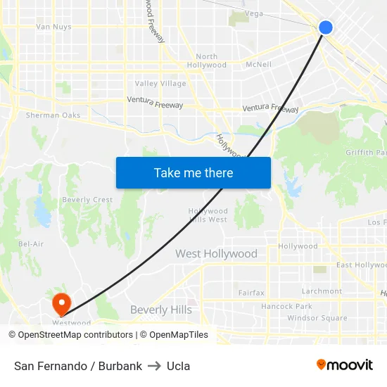 San Fernando / Burbank to Ucla map