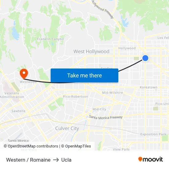 Western / Romaine to Ucla map