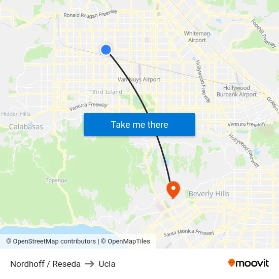 Nordhoff / Reseda to Ucla map