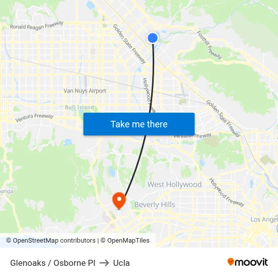 Glenoaks / Osborne Pl to Ucla map