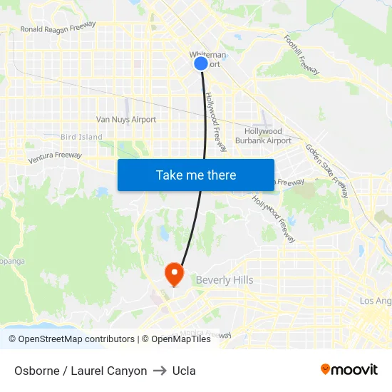 Osborne / Laurel Canyon to Ucla map