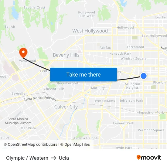Olympic / Western to Ucla map