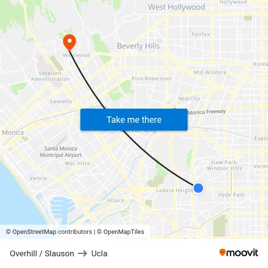 Overhill / Slauson to Ucla map