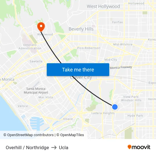 Overhill / Northridge to Ucla map