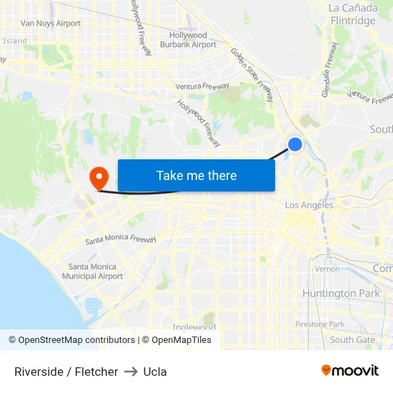 Riverside / Fletcher to Ucla map