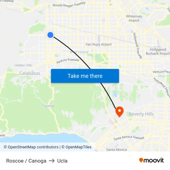 Roscoe / Canoga to Ucla map