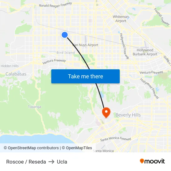 Roscoe / Reseda to Ucla map