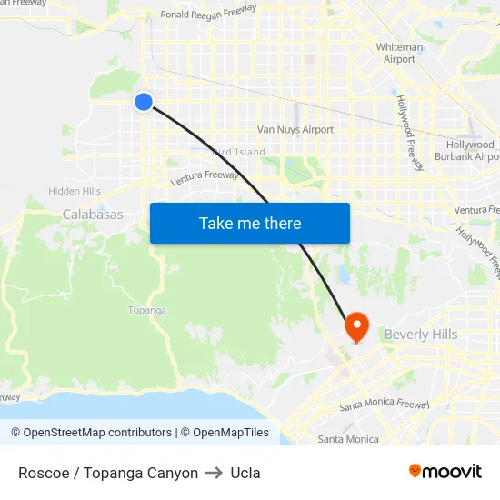 Roscoe / Topanga Canyon to Ucla map