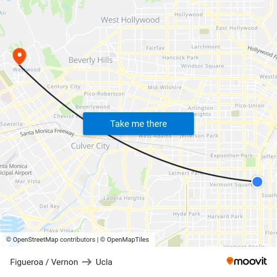 Figueroa / Vernon to Ucla map