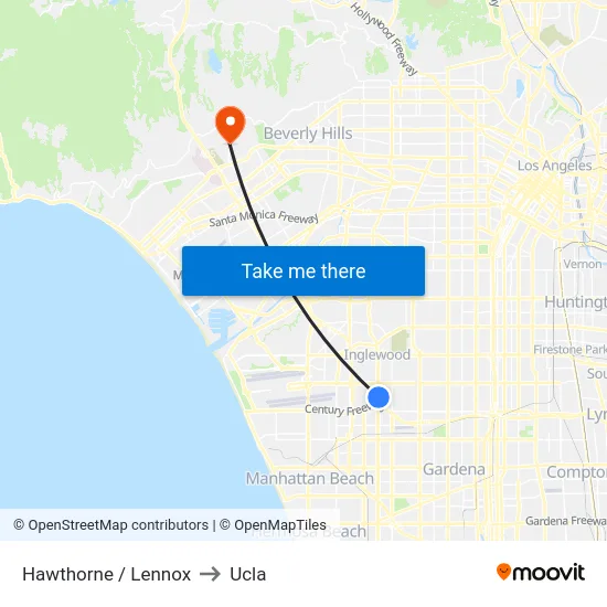 Hawthorne / Lennox to Ucla map