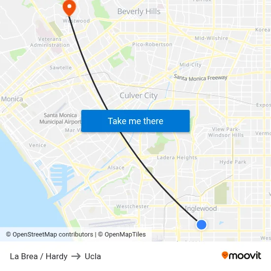 La Brea / Hardy to Ucla map