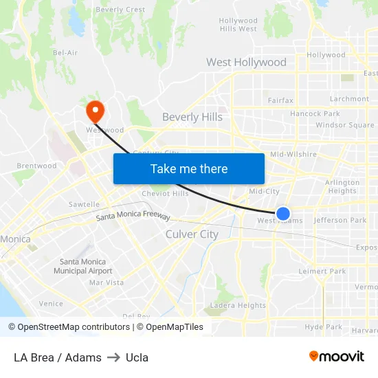 LA Brea / Adams to Ucla map