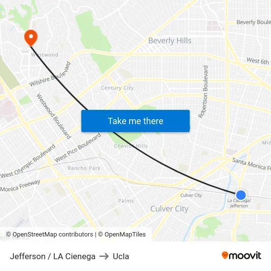 Jefferson / LA Cienega to Ucla map