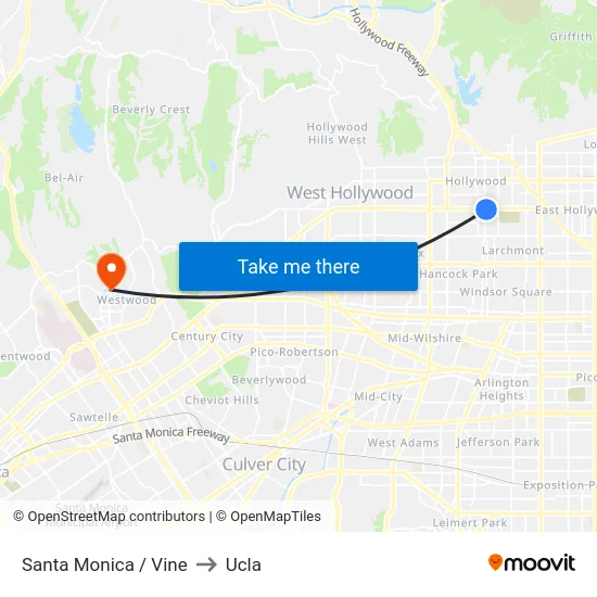 Santa Monica / Vine to Ucla map