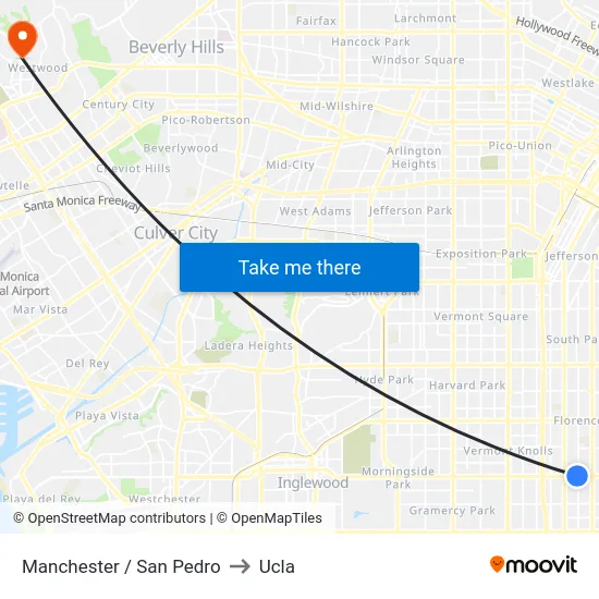 Manchester / San Pedro to Ucla map