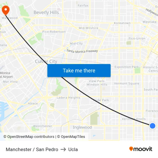 Manchester / San Pedro to Ucla map