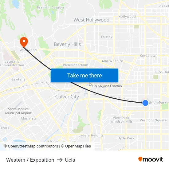 Western / Exposition to Ucla map