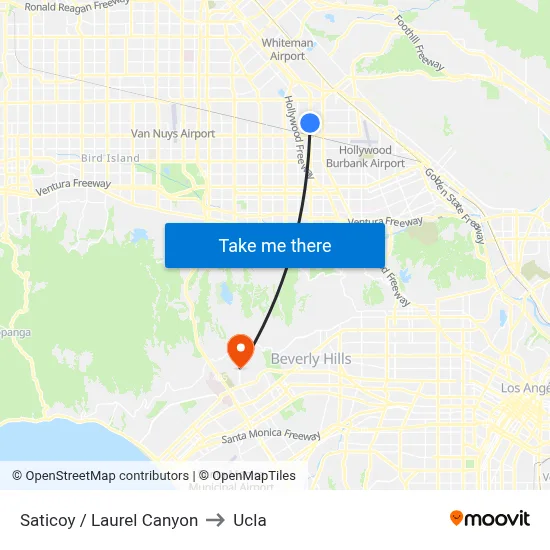 Saticoy / Laurel Canyon to Ucla map