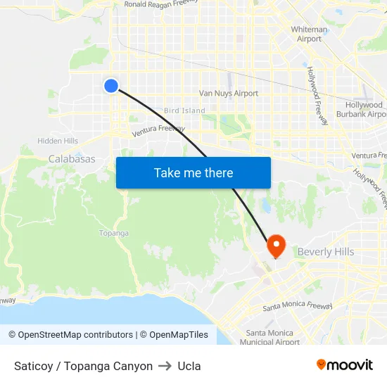 Saticoy / Topanga Canyon to Ucla map