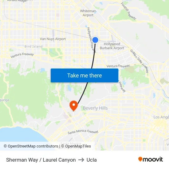 Sherman Way / Laurel Canyon to Ucla map