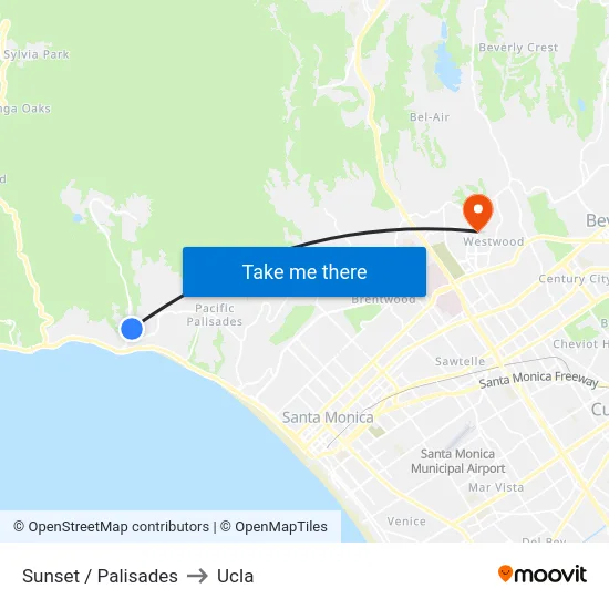 Sunset / Palisades to Ucla map