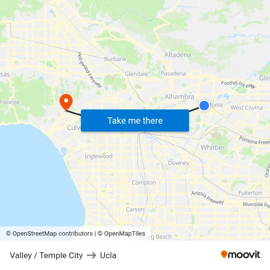 Valley / Temple City to Ucla map