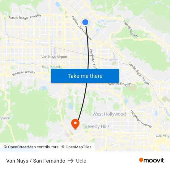 Van Nuys / San Fernando to Ucla map