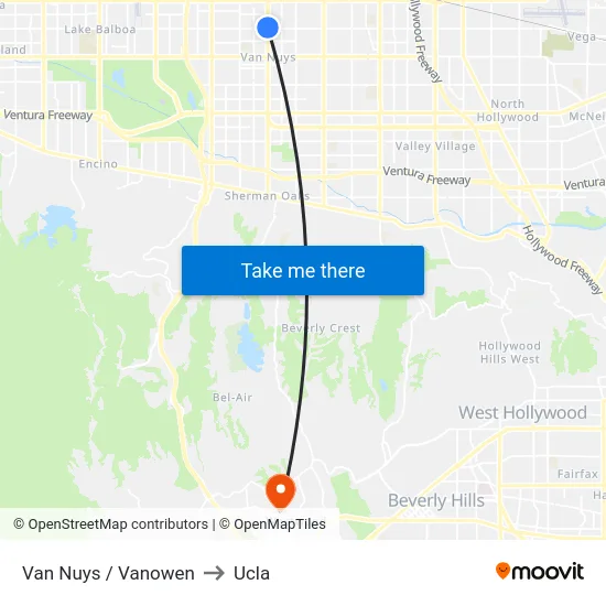 Van Nuys / Vanowen to Ucla map