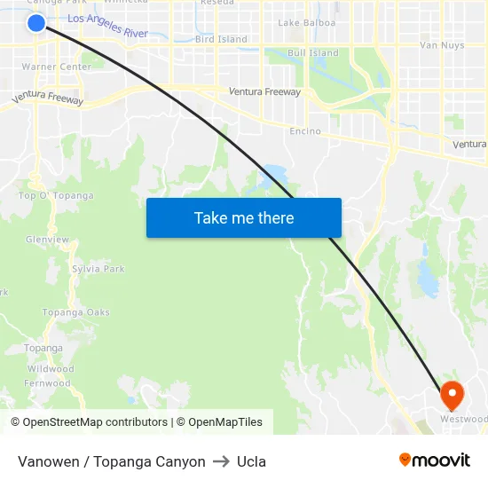 Vanowen / Topanga Canyon to Ucla map