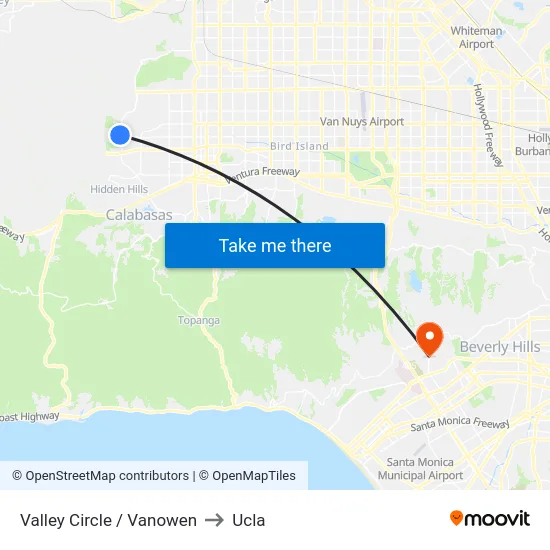 Valley Circle / Vanowen to Ucla map