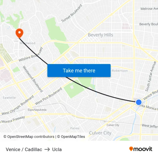 Venice / Cadillac to Ucla map
