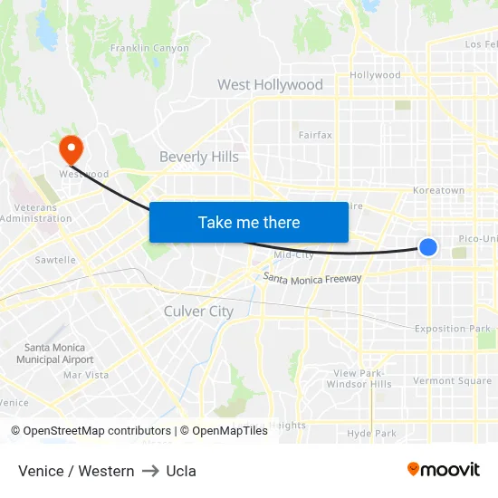Venice / Western to Ucla map