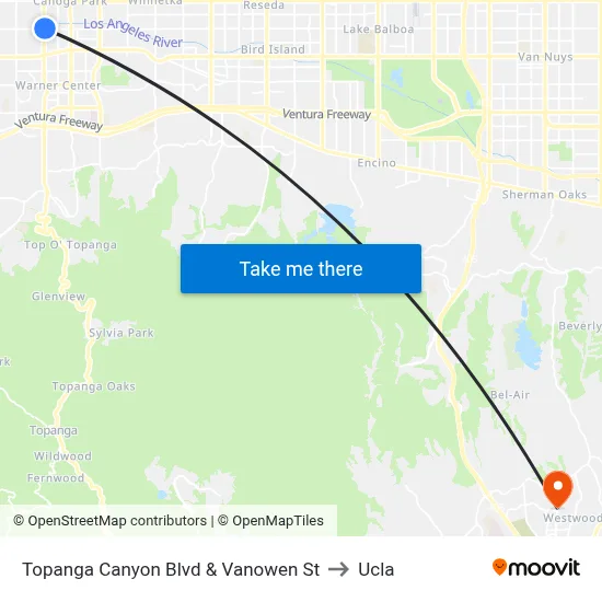 Topanga Canyon Blvd & Vanowen St to Ucla map