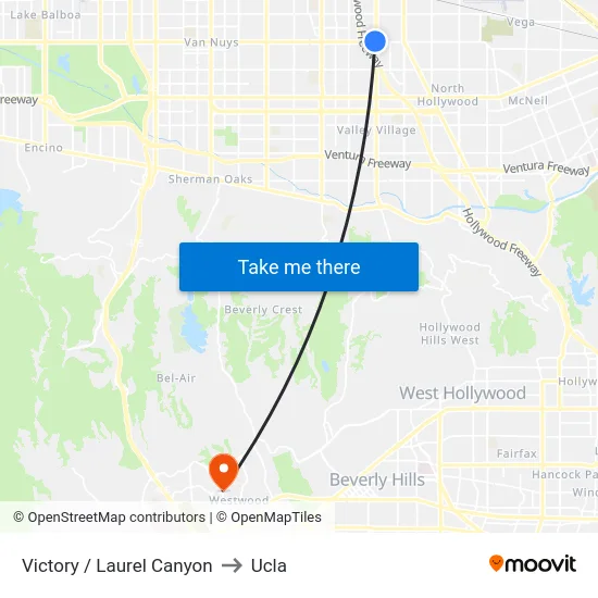 Victory / Laurel Canyon to Ucla map