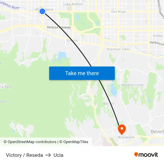 Victory / Reseda to Ucla map