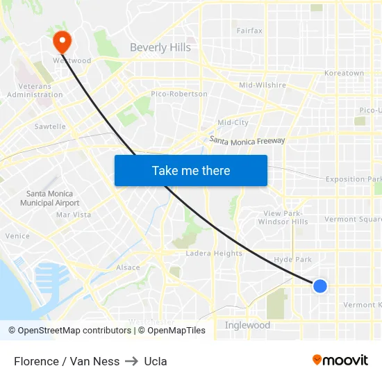 Florence / Van Ness to Ucla map