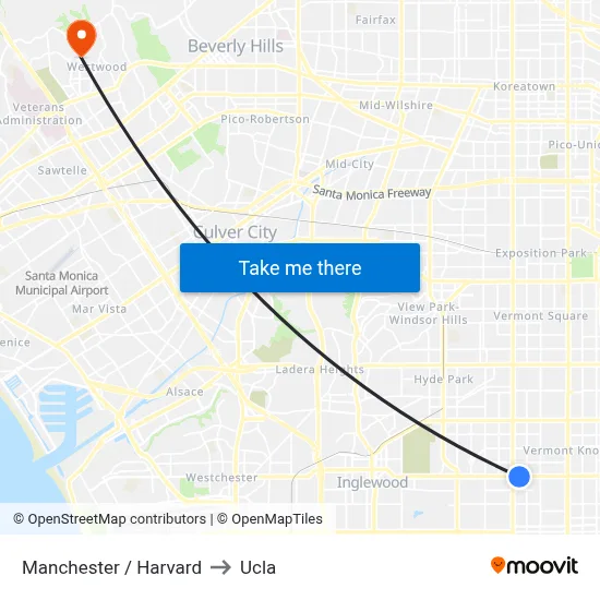 Manchester / Harvard to Ucla map