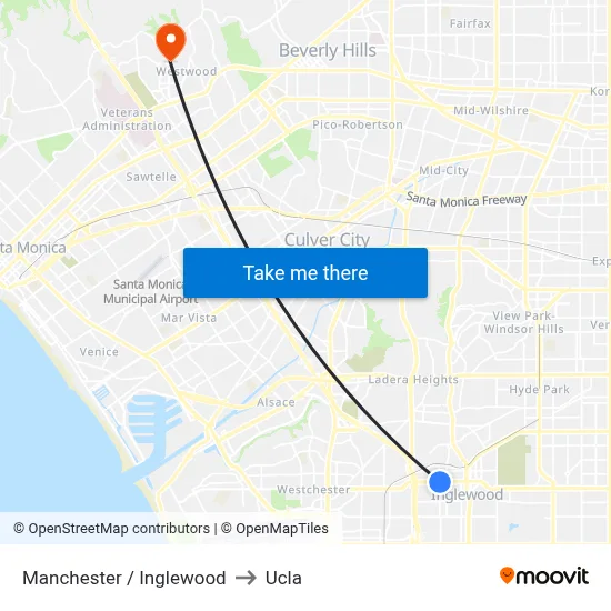 Manchester / Inglewood to Ucla map