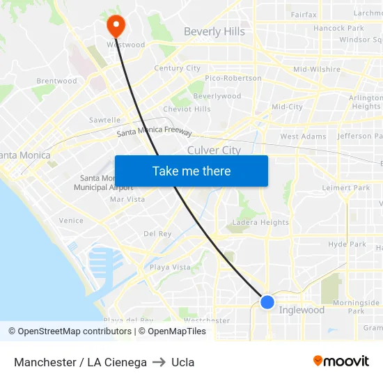 Manchester / LA Cienega to Ucla map