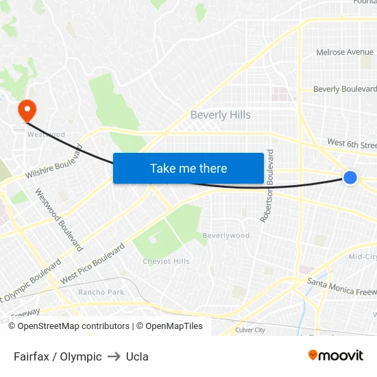 Fairfax / Olympic to Ucla map