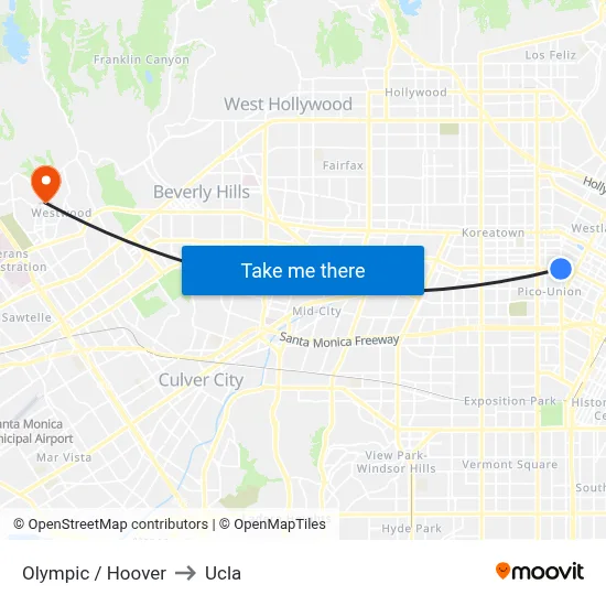 Olympic / Hoover to Ucla map