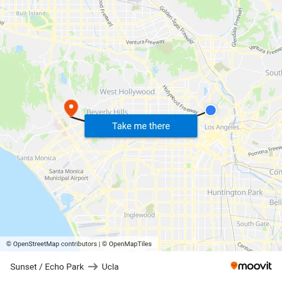 Sunset / Echo Park to Ucla map