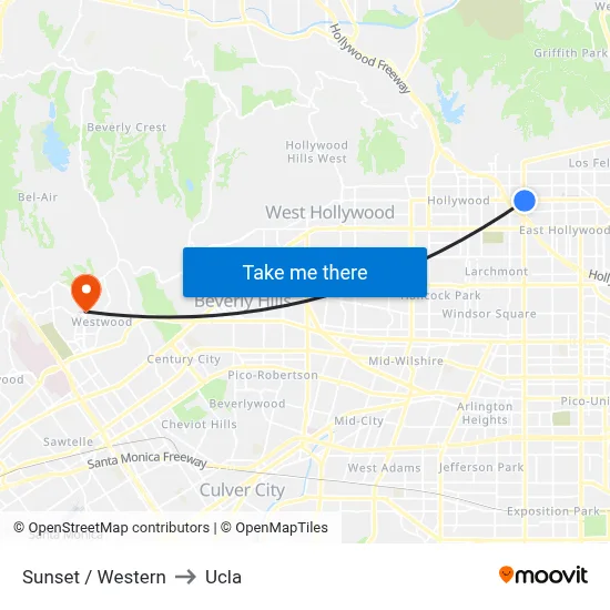 Sunset / Western to Ucla map