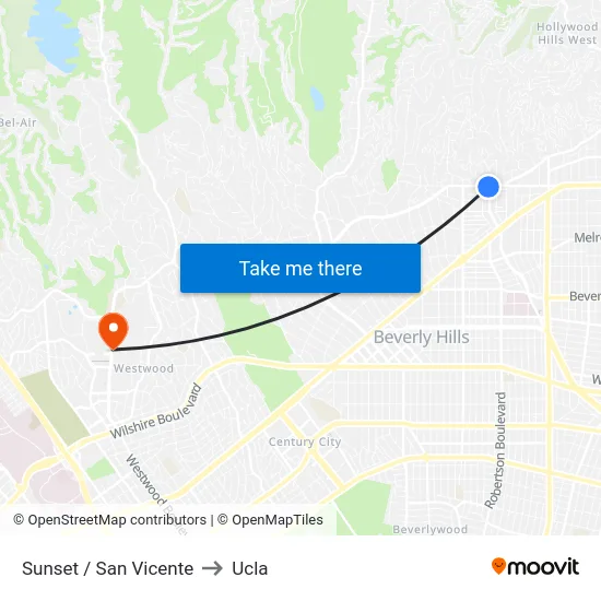 Sunset / San Vicente to Ucla map