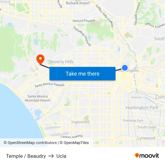 Temple / Beaudry to Ucla map