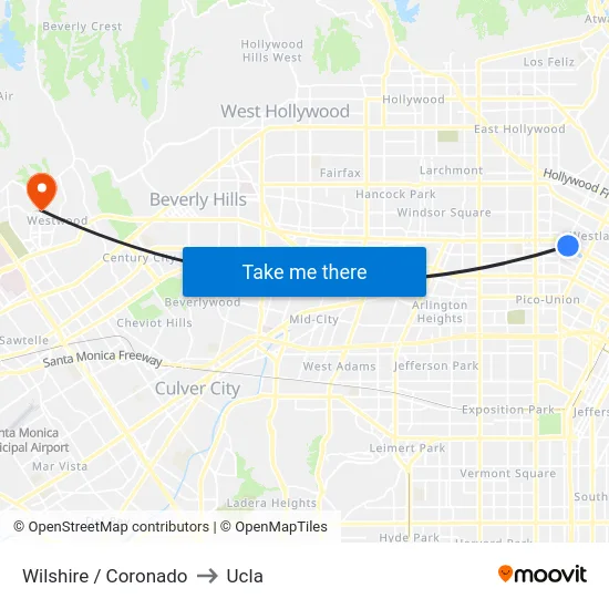 Wilshire / Coronado to Ucla map