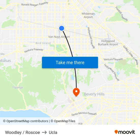 Woodley / Roscoe to Ucla map