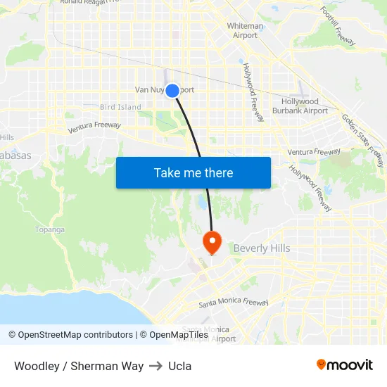 Woodley / Sherman Way to Ucla map