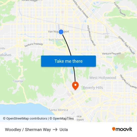 Woodley / Sherman Way to Ucla map